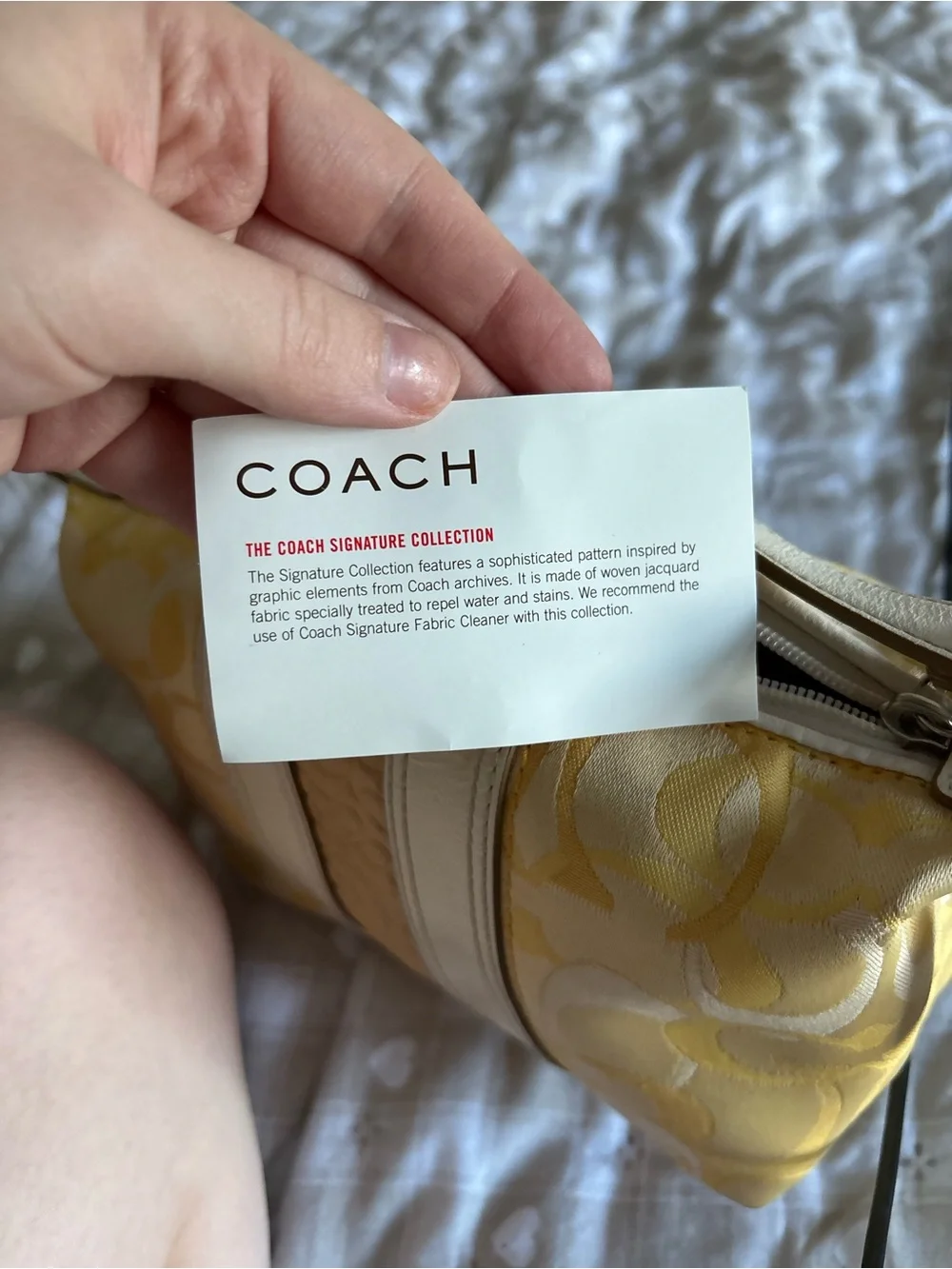 COACH Yellow and Cream Signature Stripe Shoulder Bag